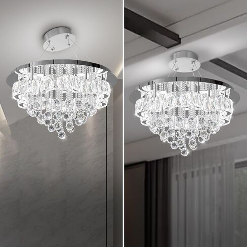 W24inches Modern Chandelier for Dining Room Raindrop Crystal Chandelier Luxury Flush Mount Ceiling Light Fixture Ceiling Lamp for Hallway Bedroom Living Room Kitchen in Saudi Arabia
