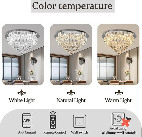 W24inches Modern Chandelier for Dining Room Raindrop Crystal Chandelier Luxury Flush Mount Ceiling Light Fixture Ceiling Lamp for Hallway Bedroom Living Room Kitchen in Saudi Arabia