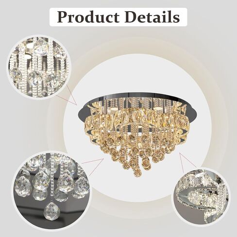 W24inches Modern Chandelier for Dining Room Raindrop Crystal Chandelier Luxury Flush Mount Ceiling Light Fixture Ceiling Lamp for Hallway Bedroom Living Room Kitchen in Saudi Arabia