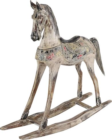Deco 79 Wood Horse Decorative Sculpture Rocking Home Decor Statue with Brown Distressing and Colorful Accents, Accent Figurine 40" x 10" x 39", Beige in Saudi Arabia