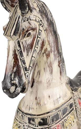 Deco 79 Wood Horse Decorative Sculpture Rocking Home Decor Statue with Brown Distressing and Colorful Accents, Accent Figurine 40" x 10" x 39", Beige in Saudi Arabia