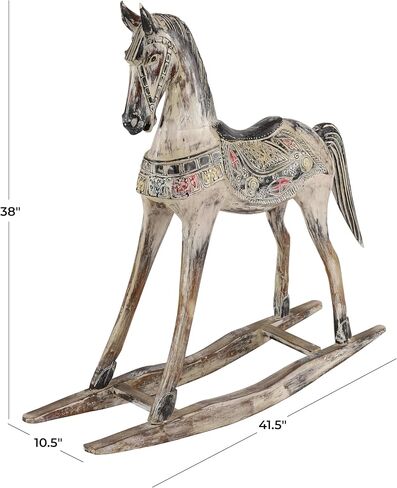 Deco 79 Wood Horse Decorative Sculpture Rocking Home Decor Statue with Brown Distressing and Colorful Accents, Accent Figurine 40" x 10" x 39", Beige in Saudi Arabia