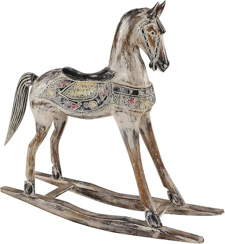 Deco 79 Wood Horse Decorative Sculpture Rocking Home Decor Statue with Brown Distressing and Colorful Accents, Accent Figurine 40" x 10" x 39", Beige in Saudi Arabia