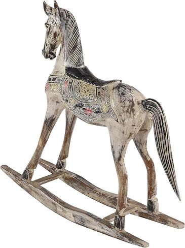 Deco 79 Wood Horse Decorative Sculpture Rocking Home Decor Statue with Brown Distressing and Colorful Accents, Accent Figurine 40" x 10" x 39", Beige in Saudi Arabia