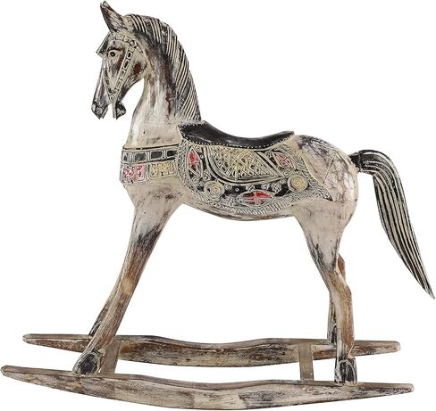 Deco 79 Wood Horse Decorative Sculpture Rocking Home Decor Statue with Brown Distressing and Colorful Accents, Accent Figurine 40" x 10" x 39", Beige in Saudi Arabia