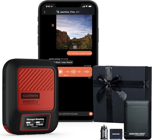 Garmin inReach Messenger Plus GPS Satellite Communicator with Photo, Text & Voice Messaging | Be Safe When Off The Grid with SOS Messaging and Access to Emergency Services | Signature Power Bundle in Saudi Arabia