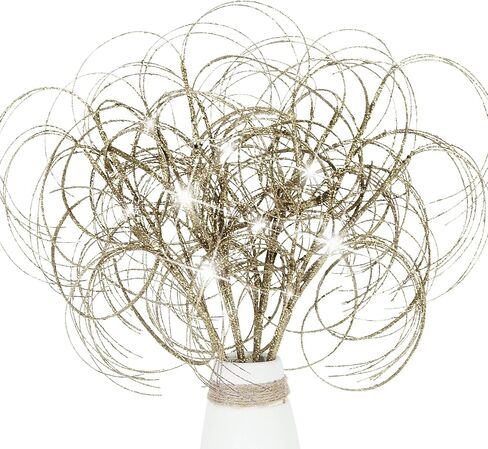 4PCS Glitter Christmas Picks Curly Sprays 20" Artificial Wispy Willow Ting Branches Glittery Twigs Stems Ornaments for Xmas Tree Topper Filler Home Garden Vase DIY Garland Wreath Decor (4, White) in Saudi Arabia
