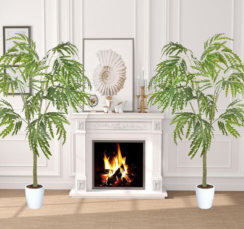 6ft Tall Artificial Shrub Trees Large Fake Phoenix Arbor Trees Indoor Modern Faux Tree Outdoor, 71in Realistic Tree Plants with Pot for Home Decor and Housewarming Gift, 2 Pack in Kuwait