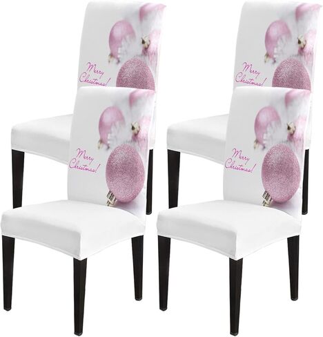 Stretch Dining Chair Covers, Merry Christmas Pink Ball Decoration Removable Dining Chair Protector Slipcovers for Kitchen, Party, Restaurant, Set of 4 in Saudi Arabia