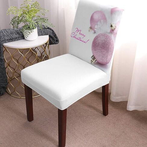 Stretch Dining Chair Covers, Merry Christmas Pink Ball Decoration Removable Dining Chair Protector Slipcovers for Kitchen, Party, Restaurant, Set of 4 in Saudi Arabia