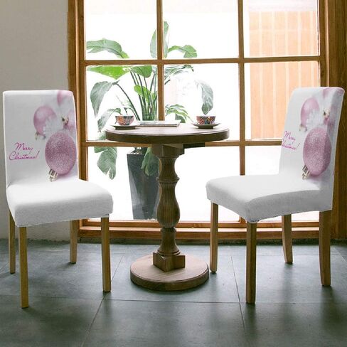 Stretch Dining Chair Covers, Merry Christmas Pink Ball Decoration Removable Dining Chair Protector Slipcovers for Kitchen, Party, Restaurant, Set of 4 in Saudi Arabia