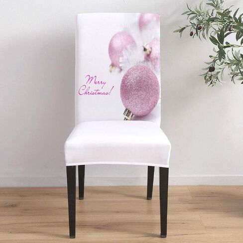 Stretch Dining Chair Covers, Merry Christmas Pink Ball Decoration Removable Dining Chair Protector Slipcovers for Kitchen, Party, Restaurant, Set of 4 in Saudi Arabia