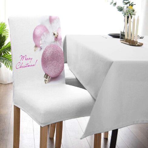 Stretch Dining Chair Covers, Merry Christmas Pink Ball Decoration Removable Dining Chair Protector Slipcovers for Kitchen, Party, Restaurant, Set of 4 in Saudi Arabia