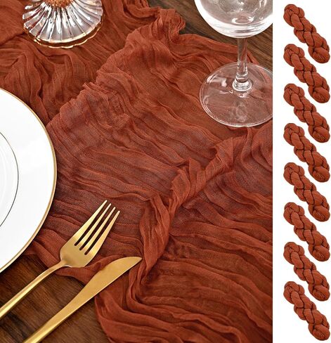 8 Pack Terracotta Table Runner 10Ft Cheesecloth Table Runner Rustic Gauze Table Runner Romantic Long Sheer Fabric Cheese Cloth Table Runner for Wedding Party Bridal Baby Shower Banquet in Saudi Arabia