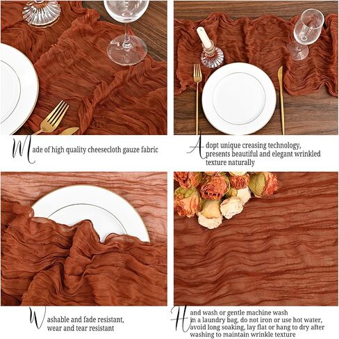 8 Pack Terracotta Table Runner 10Ft Cheesecloth Table Runner Rustic Gauze Table Runner Romantic Long Sheer Fabric Cheese Cloth Table Runner for Wedding Party Bridal Baby Shower Banquet in Saudi Arabia