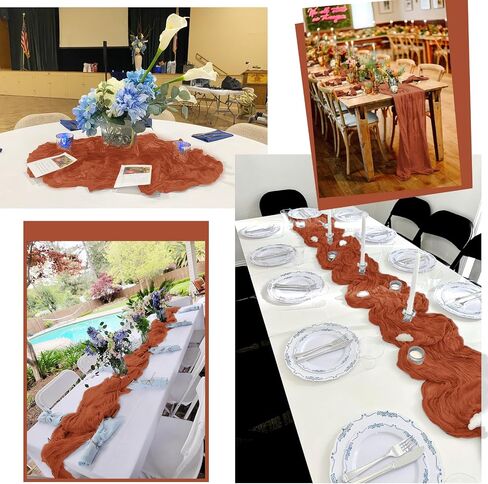 8 Pack Terracotta Table Runner 10Ft Cheesecloth Table Runner Rustic Gauze Table Runner Romantic Long Sheer Fabric Cheese Cloth Table Runner for Wedding Party Bridal Baby Shower Banquet in Saudi Arabia