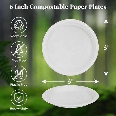 ECOLipak 6 Inch Compostable Small Paper Plates, 200 Pack Recycled Sugarcane Bagasse Mini Dessert Plates Disposable, Biodegradable Heavy Duty Cute Dinner Appetizer Cake Halloween Plates for Party in Kuwait