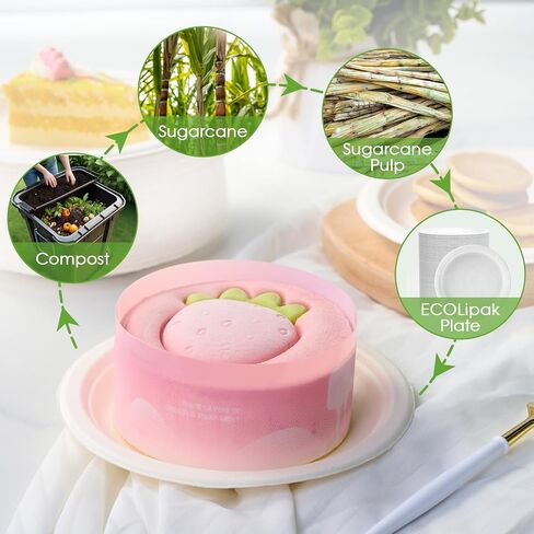 ECOLipak 6 Inch Compostable Small Paper Plates, 200 Pack Recycled Sugarcane Bagasse Mini Dessert Plates Disposable, Biodegradable Heavy Duty Cute Dinner Appetizer Cake Halloween Plates for Party in Kuwait