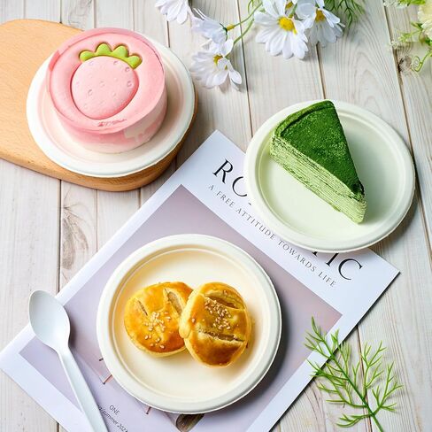 ECOLipak 6 Inch Compostable Small Paper Plates, 200 Pack Recycled Sugarcane Bagasse Mini Dessert Plates Disposable, Biodegradable Heavy Duty Cute Dinner Appetizer Cake Halloween Plates for Party in Kuwait