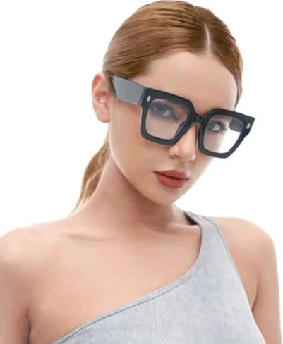 Oversized Blue Light Blocking Glasses for Women Men Clear Frame Square Eyeglasses Anti Eyestrain Computer in Saudi Arabia