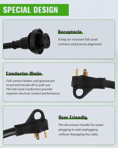 SCITOO RV Extension Cord 30Amp 36FT, Heavy Duty 10AWG/3C with Grip Handle Twist Lock Cord Organizer NEMA TT-30P Male Plug and NEMA L5-30R Female Receptacle for RV Trailer Campers Caravan, ETL Listed in Saudi Arabia