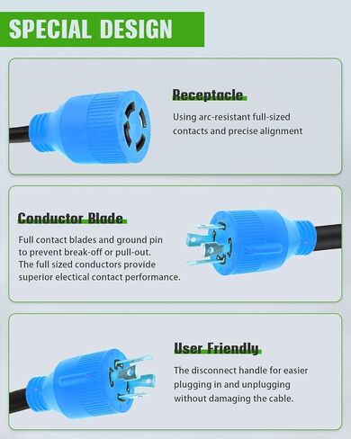 SCITOO RV Extension Cord 30Amp 36FT, Heavy Duty 10AWG/3C with Grip Handle Twist Lock Cord Organizer NEMA TT-30P Male Plug and NEMA L5-30R Female Receptacle for RV Trailer Campers Caravan, ETL Listed in Saudi Arabia