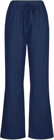 SHEKINI Womens Cotton Linen Pants Elastic High Waist Drawstring Lightweight Trousers Wide Leg Loose Casual Palazzo Yoga Pants in Kuwait