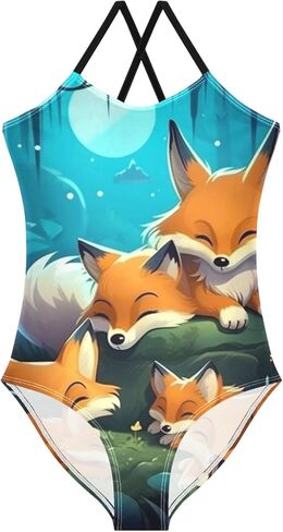 ملابس سباحة للفتيات من قطعة واحدة، ملابس سباحة للشاطئ من Forest Fox Family، ملابس سباحة بحمالات رياضية، 3T in Kuwait