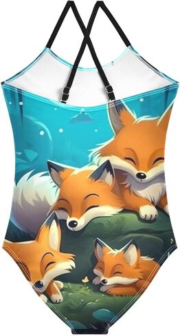 ملابس سباحة للفتيات من قطعة واحدة، ملابس سباحة للشاطئ من Forest Fox Family، ملابس سباحة بحمالات رياضية، 3T in Kuwait