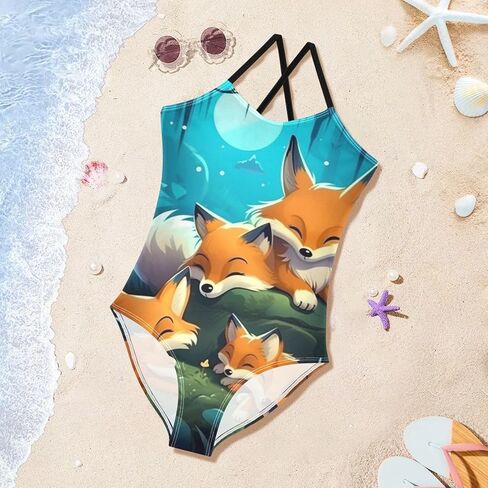ملابس سباحة للفتيات من قطعة واحدة، ملابس سباحة للشاطئ من Forest Fox Family، ملابس سباحة بحمالات رياضية، 3T in Kuwait