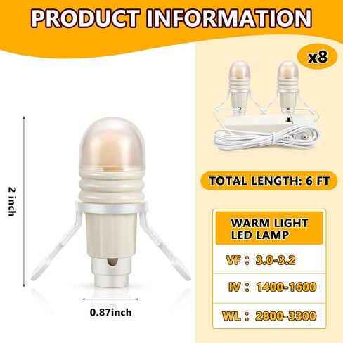 Roowest 8 Pack Accessory Cord with 2 LED Light Bulbs 6 Ft Warm Light Accessories for Halloween Christmas Village House Decorations Indoor DIY Crafts Salt Lamp Pumpkin Lights Decors in Saudi Arabia