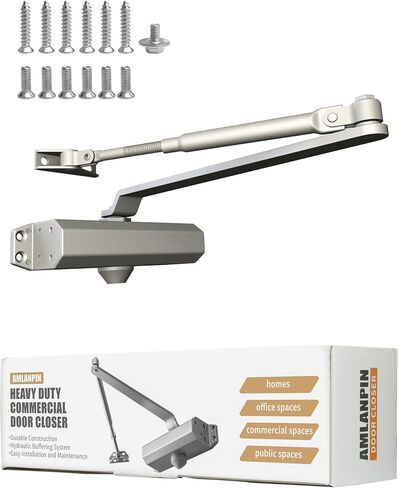 Heavy Duty Commercial Door Closer - Hydraulic Buffer, Durable, Positioning Feature, Aluminum Alloy Material (Silver Large) in Kuwait