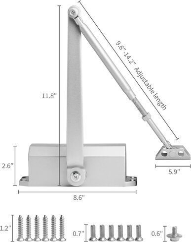 Heavy Duty Commercial Door Closer - Hydraulic Buffer, Durable, Positioning Feature, Aluminum Alloy Material (Silver Large) in Kuwait