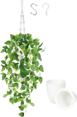 الملك ما وهمية النباتات المعلقة ديكور مع وعاء، 2PCS 3.3ft النباتات الاصطناعية للمنزل داخلي شماعات نبات مكرامية مع الكروم وهمية اللبلاب والسنانير لغرفة النوم الحمام جدار ديكور الزفاف in Kuwait