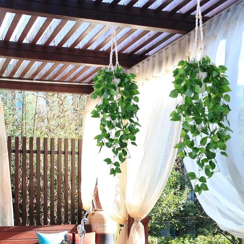 الملك ما وهمية النباتات المعلقة ديكور مع وعاء، 2PCS 3.3ft النباتات الاصطناعية للمنزل داخلي شماعات نبات مكرامية مع الكروم وهمية اللبلاب والسنانير لغرفة النوم الحمام جدار ديكور الزفاف in Kuwait