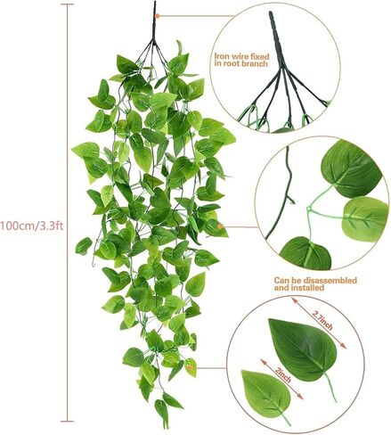 الملك ما وهمية النباتات المعلقة ديكور مع وعاء، 2PCS 3.3ft النباتات الاصطناعية للمنزل داخلي شماعات نبات مكرامية مع الكروم وهمية اللبلاب والسنانير لغرفة النوم الحمام جدار ديكور الزفاف in Kuwait