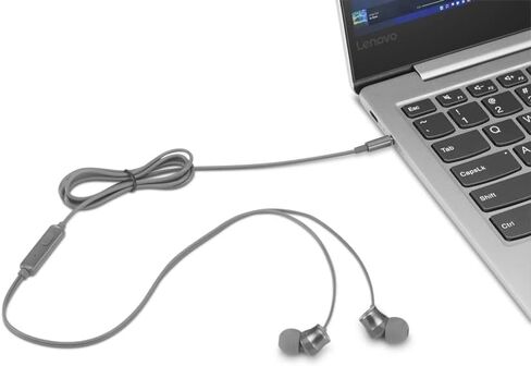 Lenovo - 300 Wired in-Ear USB-C Headphones - in-Line Microphone - USB-C Connectivity - Play & Pause Button - 3 Sizes Silicone Ear Tips Included, Grey in Kuwait