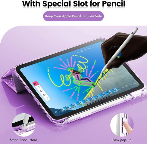 INFILAND Glitter Case for iPad A16 11th/10th Generation 11/10.9 Inch | 2025/2022 Sparkly Clear Cute Protective Cover Back with Pencil Holder For Kids Girls Rose Pink in Kuwait