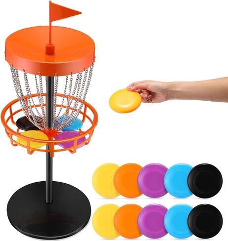 Lenwen 29 Inches Mini Disc Golf Baskets with 10 Flying Discs, Kids Disc Golf Set, Mini Disc Golf, Disc Golf Starter Set for Games Beach Indoor Outdoor Yard in Saudi Arabia