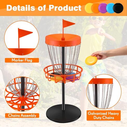 Lenwen 29 Inches Mini Disc Golf Baskets with 10 Flying Discs, Kids Disc Golf Set, Mini Disc Golf, Disc Golf Starter Set for Games Beach Indoor Outdoor Yard in Saudi Arabia