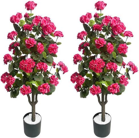 شجرة اصطناعية مع زهور، عبوتان من نباتات الأشجار المزيفة للأماكن الخارجية والداخلية، نبات بيجونيا صناعي في وعاء مع زهور ديكور المنزل ديكور الباب الأمامي للمكتب in Kuwait