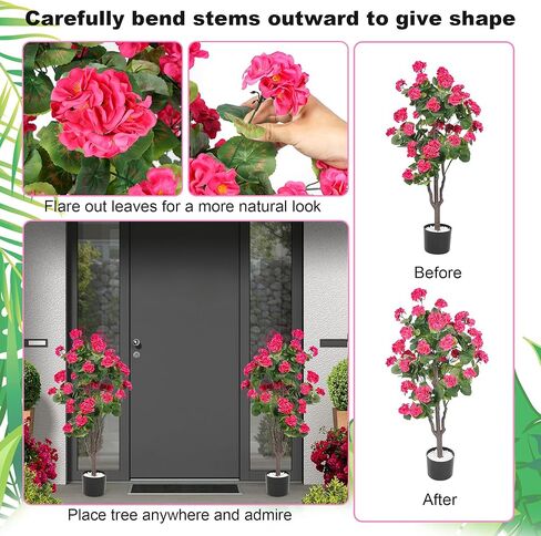 شجرة اصطناعية مع زهور، عبوتان من نباتات الأشجار المزيفة للأماكن الخارجية والداخلية، نبات بيجونيا صناعي في وعاء مع زهور ديكور المنزل ديكور الباب الأمامي للمكتب in Kuwait
