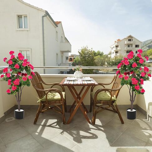 شجرة اصطناعية مع زهور، عبوتان من نباتات الأشجار المزيفة للأماكن الخارجية والداخلية، نبات بيجونيا صناعي في وعاء مع زهور ديكور المنزل ديكور الباب الأمامي للمكتب in Kuwait