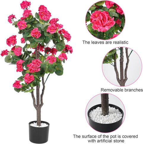 شجرة اصطناعية مع زهور، عبوتان من نباتات الأشجار المزيفة للأماكن الخارجية والداخلية، نبات بيجونيا صناعي في وعاء مع زهور ديكور المنزل ديكور الباب الأمامي للمكتب in Kuwait