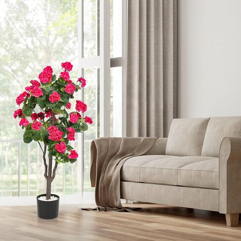 شجرة اصطناعية مع زهور، عبوتان من نباتات الأشجار المزيفة للأماكن الخارجية والداخلية، نبات بيجونيا صناعي في وعاء مع زهور ديكور المنزل ديكور الباب الأمامي للمكتب in Kuwait