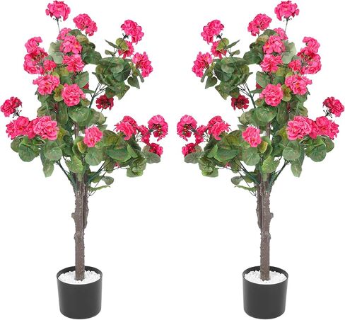 شجرة اصطناعية مع زهور، عبوتان من نباتات الأشجار المزيفة للأماكن الخارجية والداخلية، نبات بيجونيا صناعي في وعاء مع زهور ديكور المنزل ديكور الباب الأمامي للمكتب in Kuwait