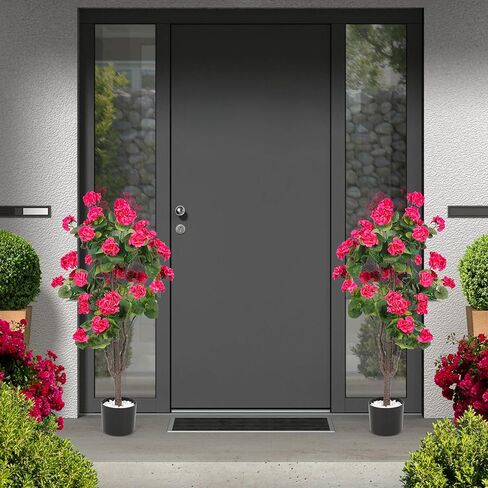 شجرة اصطناعية مع زهور، عبوتان من نباتات الأشجار المزيفة للأماكن الخارجية والداخلية، نبات بيجونيا صناعي في وعاء مع زهور ديكور المنزل ديكور الباب الأمامي للمكتب in Kuwait