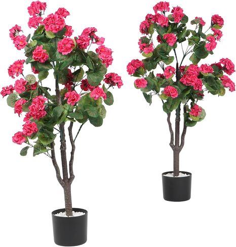 شجرة اصطناعية مع زهور، عبوتان من نباتات الأشجار المزيفة للأماكن الخارجية والداخلية، نبات بيجونيا صناعي في وعاء مع زهور ديكور المنزل ديكور الباب الأمامي للمكتب in Kuwait