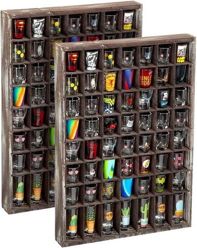 J JACKCUBE DESIGN - Shot Glasses Display Case(Set of 2) 56 Compartments Wall Mount Pint Glass Shadow Box Bar Cabinet Collection Freestanding - MK524AA in Kuwait