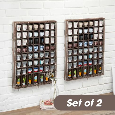 J JACKCUBE DESIGN - Shot Glasses Display Case(Set of 2) 56 Compartments Wall Mount Pint Glass Shadow Box Bar Cabinet Collection Freestanding - MK524AA in Kuwait
